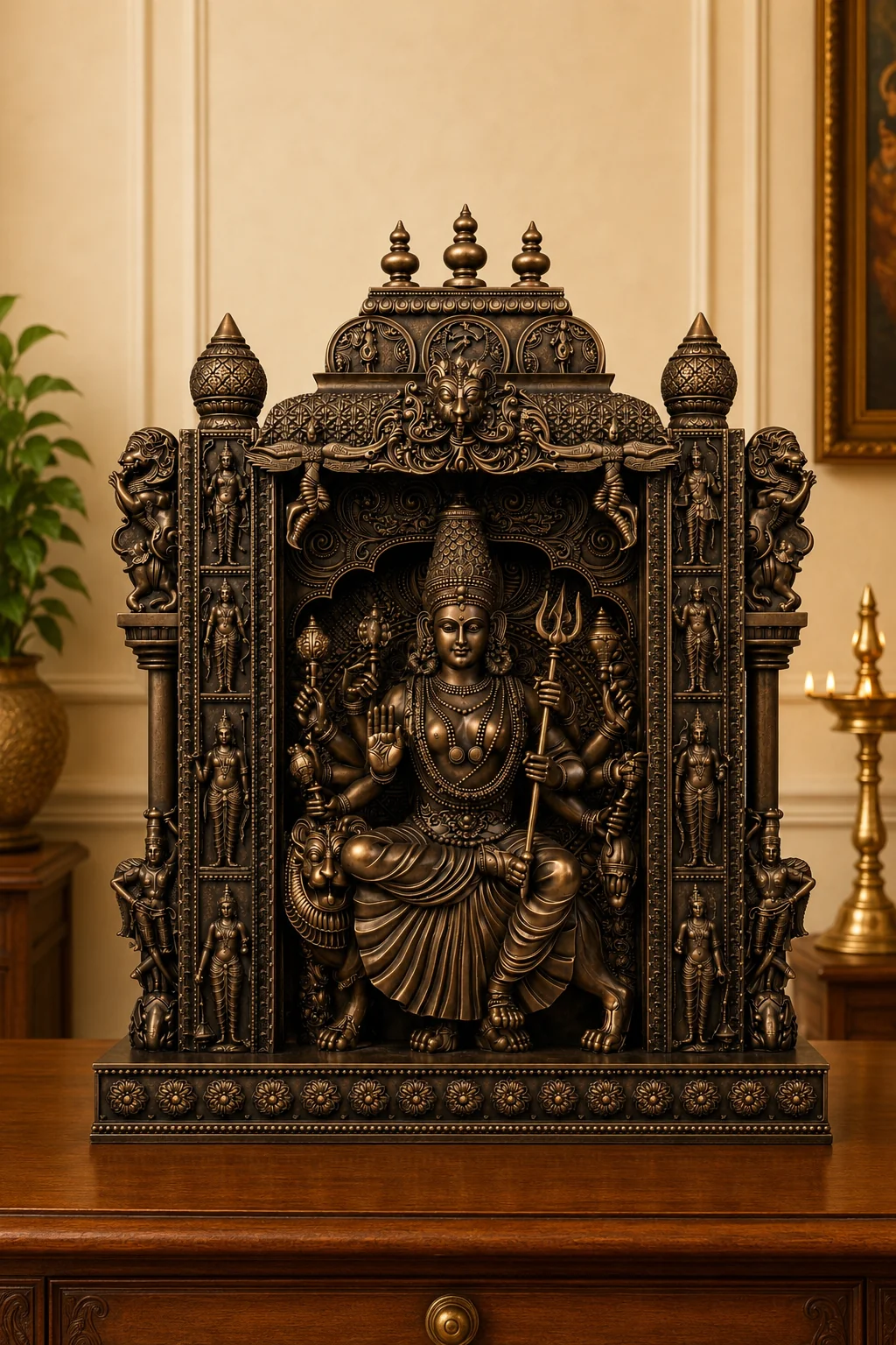 Bronze Durga Devi Temple Sculpture - Image 2